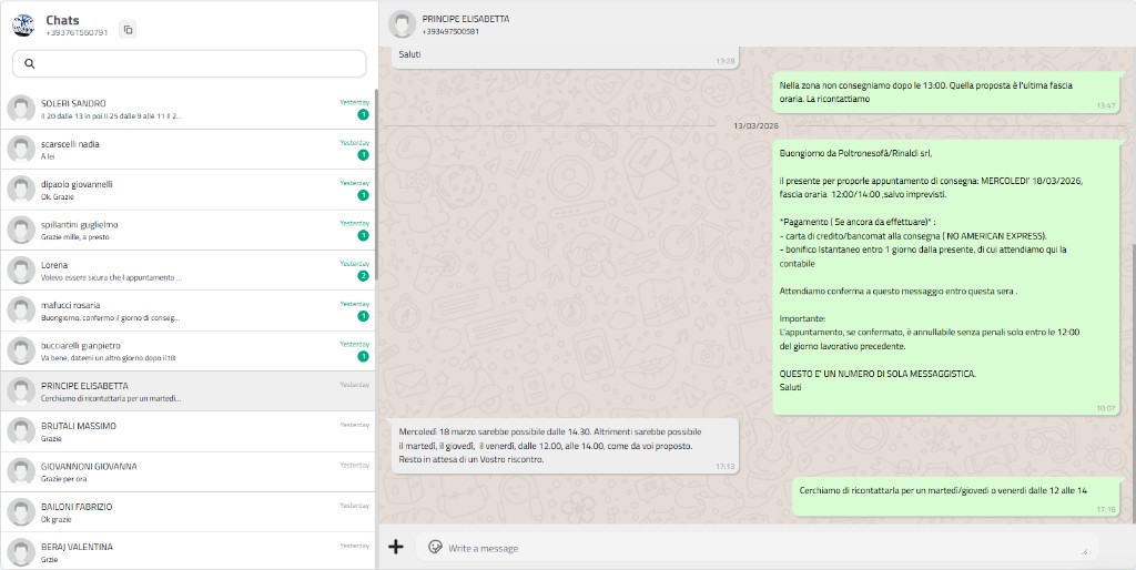 Interfaccia chat WhatsApp desktop - Chat API